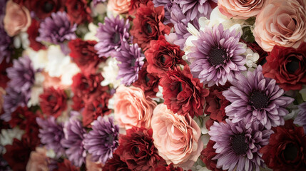 Stunning floral wall design with bold purple and red flowers