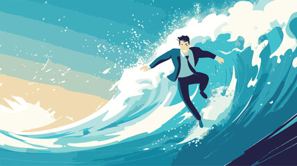 Surfer Riding a Wave at Sunset &ndash; Vibrant Ocean Adventure, Dynamic Action, and Inspirational Vector Illustration.