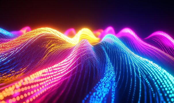 Vibrant Abstract DNA Strands in Neon Colors Representing Genetic Research and Biological Innovation at Night, Generative AI - Powered by Adobe