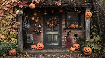A Carved Pumpkin Decorated Porch for Halloween