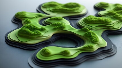 Obraz premium Abstract Green Island Landscape with Layered Terrain