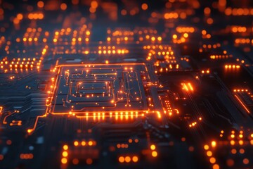 Abstract tech chip with illuminated nodes, representing contemporary look.