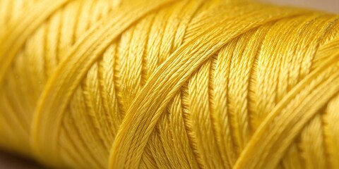 A Close-Up View of a Spool of Golden Yellow Thread, Showing its Texture and Detail