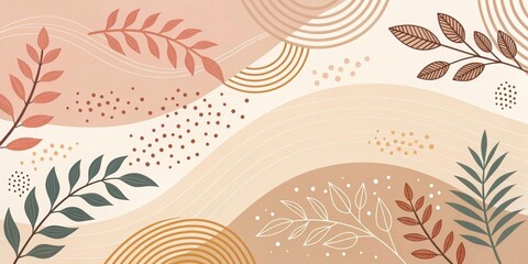 Abstract Botanical Illustration with Earthy Tones and Organic Shapes