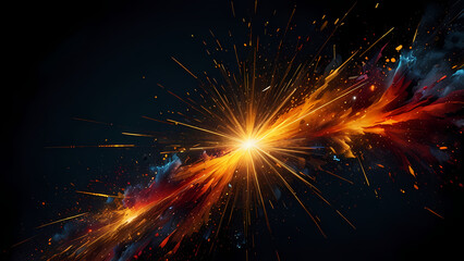 Fiery Spark Burst Background with Golden and Crimson Hues