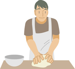 パン生地を練る男性