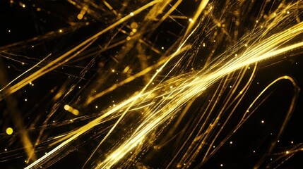 Golden Abstract Lines and Glowing Particles