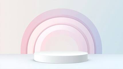 Obraz premium Pastel Rainbow Background with White Cylindrical Podium for Product Display