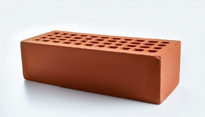 A single red clay brick with holes.