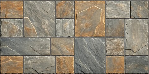 Fototapeta premium Rustic Stone Tile Wall Texture A Seamless Pattern of Irregularly Shaped, Earthy Tones for Design Projects