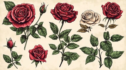 Hand-drawn rose set (vector design) -