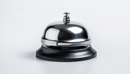 Shiny silver service bell on white background.
