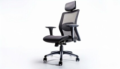 Obraz premium Modern ergonomic office chair with mesh back and headrest. Perfect for comfortable productivity.