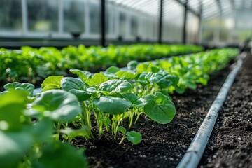 Advanced greenhouse with integrated climate control, humidity management, and CO2 enrichment.