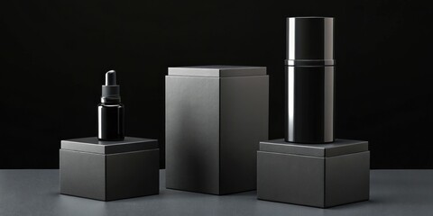 Elegant Black Cosmetic Packaging Display on Dark Background