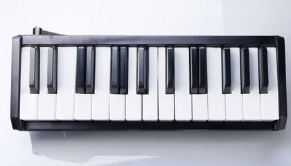 Fototapeta premium Atop a white surface, a small keyboard rests.