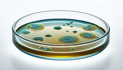 Close-up of petri dish with vibrant bacterial colonies.