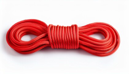Bright red rope coiled on a white background.