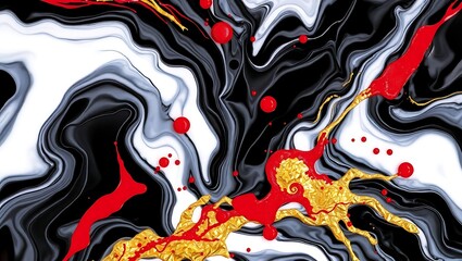 Vibrant red, yellow, and black abstract fluid art with bold textures and dynamic swirls, ideal for creative backgrounds and modern artistic visuals
