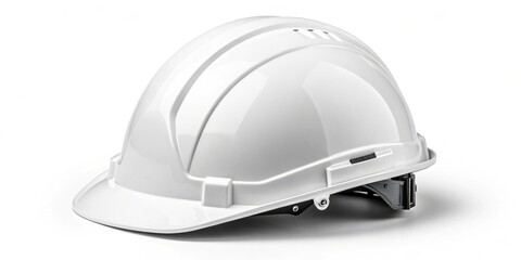 Fototapeta premium A pristine white hard hat, safety equipment for construction workers and industrial settings, showcasing its sleek design and protective features.