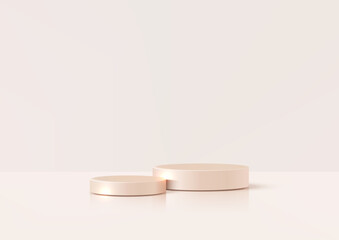 Elegant 3D Pink and Gold Podiums with Soft White Backdrop for Luxury Product Displays and Showcases