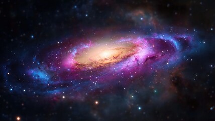 Obraz premium A stunning view of a colorful galaxy with swirling cosmic clouds, shining stars, and vibrant hues of purple and blue.
