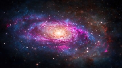 Obraz premium A vibrant galaxy with swirling pink and blue hues, filled with countless stars, showcasing the beauty and mystery of the universe.