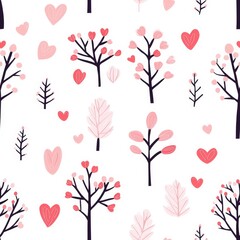Pattern of Trees and Hearts in Pink and Black for Design Purposes