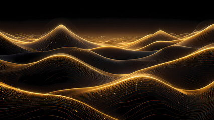 Golden Light Waves on a Dark Background