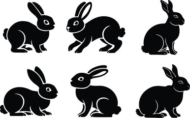 Rabbit vector silhouette art illustration bundle.