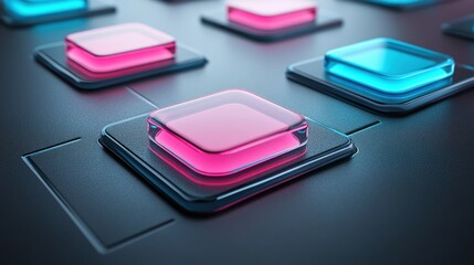 Glowing Glass Buttons Futuristic Tech Interface Pink Blue Design