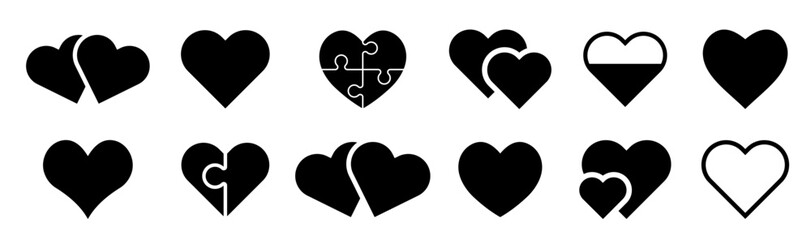 Heart icons set. Heart logo. Heart shape loading progress indicator. Vector illustration.