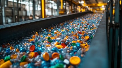 Obraz premium Recycling process of plastic waste industrial facility photography urban environment close-up view sustainability concept