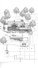 Fototapeta premium Architectural Design Drawing of a Craftsman Style House with Landscaping Plan