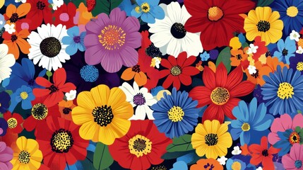 Vibrant Colorful Floral Bouquet Summer Bloom Mix Artistic Flower Pattern Design
