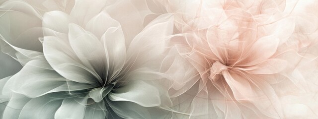 Abstract Pastel Floral Background Delicate Sheer Fabric Soft Peach and Green Hues Elegant Flower
