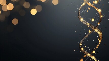 Obraz premium Abstract golden helix with bokeh lights on dark background.