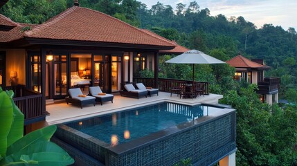 Fototapeta premium Luxury Hillside Villa with Private Infinity Pool and Stunning Mountain Views