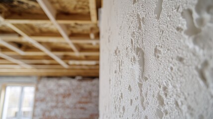 Obraz premium Close-up of polystyrene foam in unfinished house interior