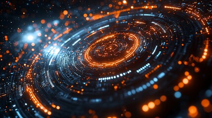Abstract Digital Art: Glowing Circular Tech Design