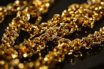 Close up of shiny gold chains and necklace jewelry