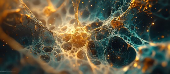 Fototapeta premium Golden network, digital art, cosmic background, abstract
