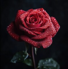 Elegant Red Rose with Water Droplets on a Dark Background Still Life