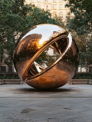 Modern bronze sculpture in urban park setting