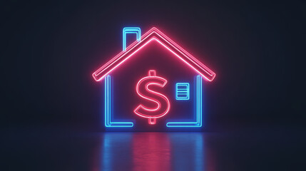 neon house logo with dollar sign, symbolizing real estate investment and financial growth. vibrant colors create modern and eye catching design