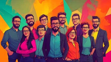 Fototapeta premium Group Portrait of Smiling People in a Cartoon Style