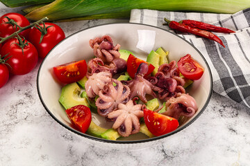 Salad with baby octopus and avocado