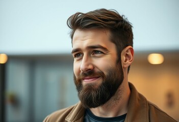 Fototapeta premium Portrait of a man with beard, contemplative expression
