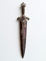 Ornate dagger with dark blade and gemstone accents