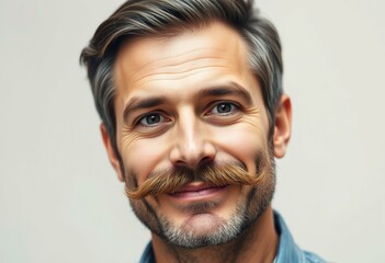 Man with moustache in calm and confident pose